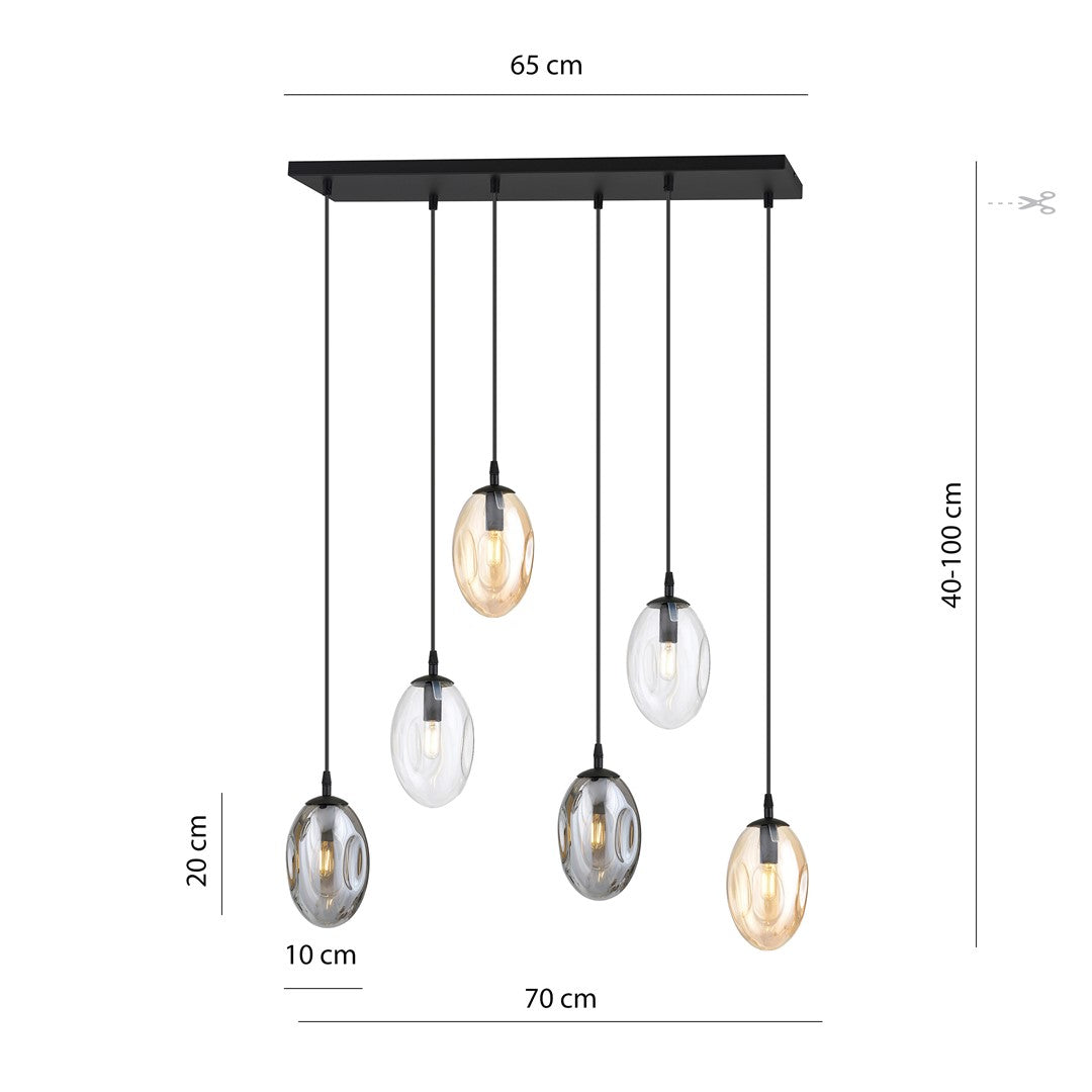 Schéma coté : largeur 65 cm, hauteur réglable 40 à 100 cm, verre 20 cm