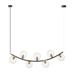 Suspension Ritz 7 lumières noire, verre transparent