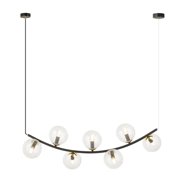 Suspension Ritz 7 lumières noire, verre transparent