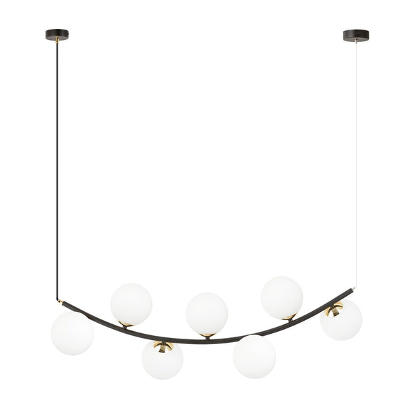 Suspension Ritz 7 lumières noire, verre opale