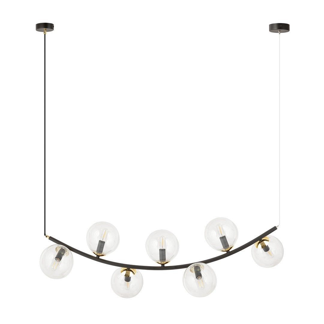 Suspension Ritz 7 lumières noire, verre transparent