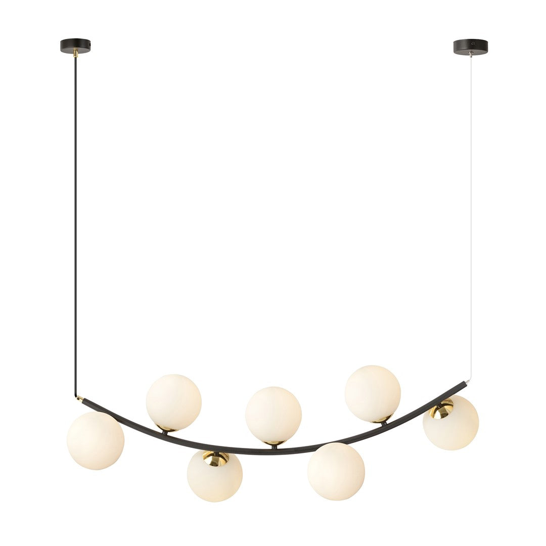 Suspension Ritz 7 lumières noire, verre opale