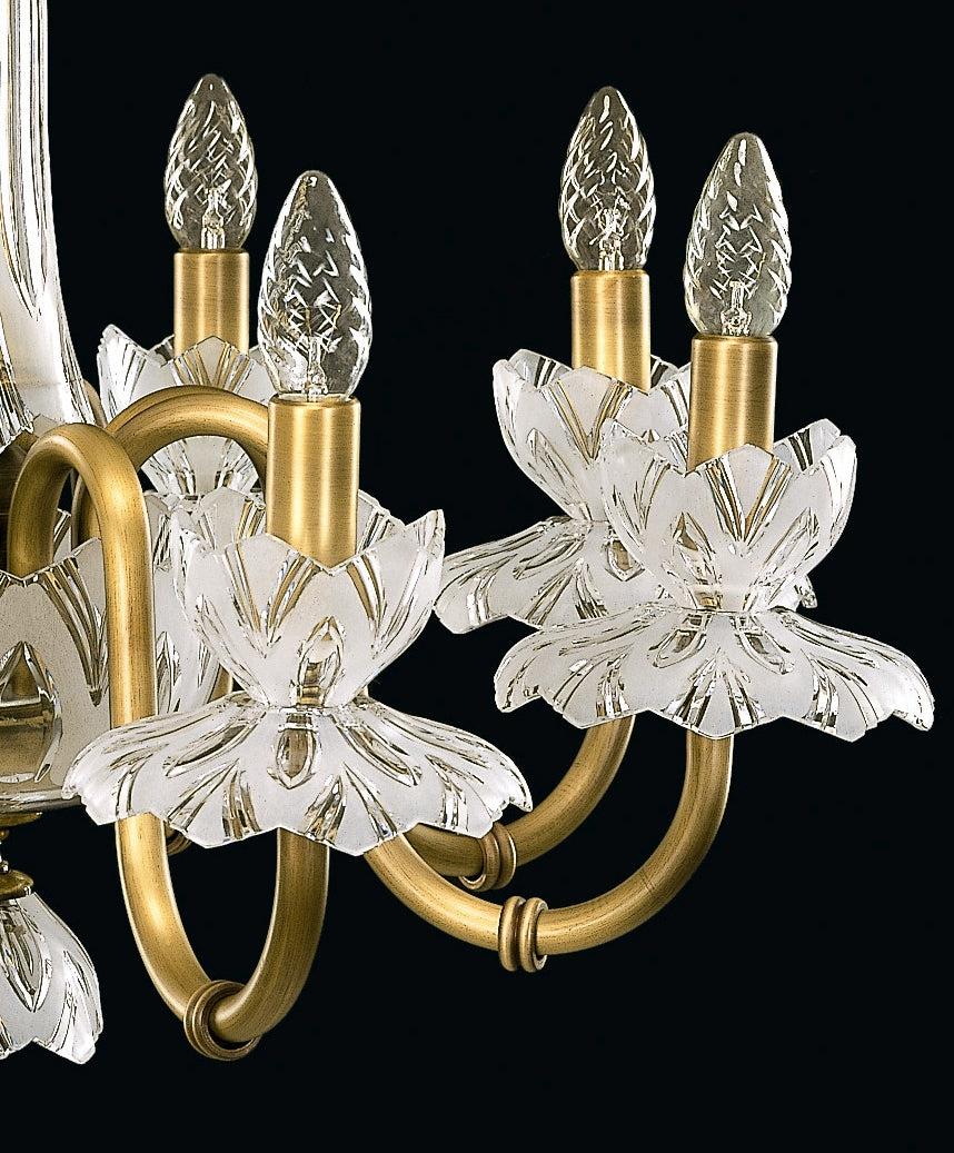Plan rapproché de deux bras dorés portant leurs fleurs de cristal taillé