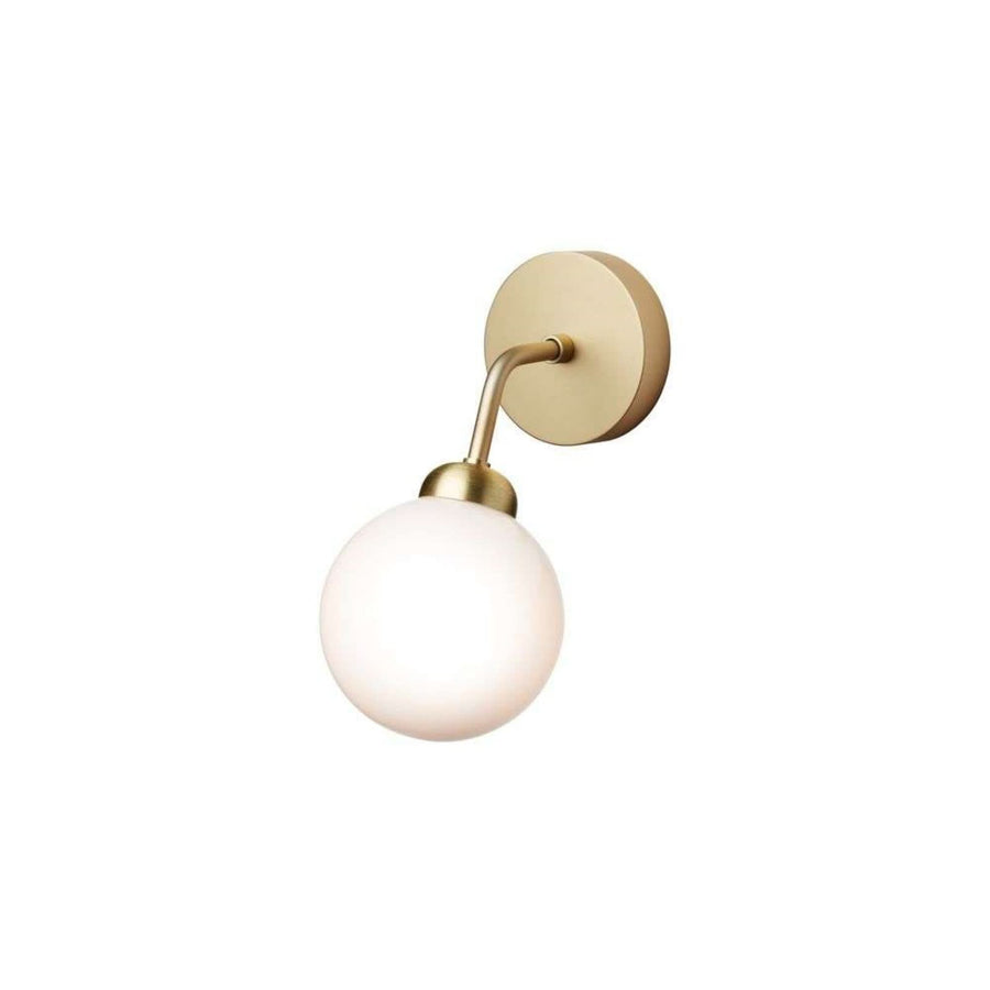 Applique murale Apiales en verre, laiton brossé et blanc, Ø 12 cm, 5 W, hauteur 24 cm