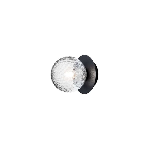 Applique murale Liila 1 en verre, noir et transparent, Ø 14 cm, IP44