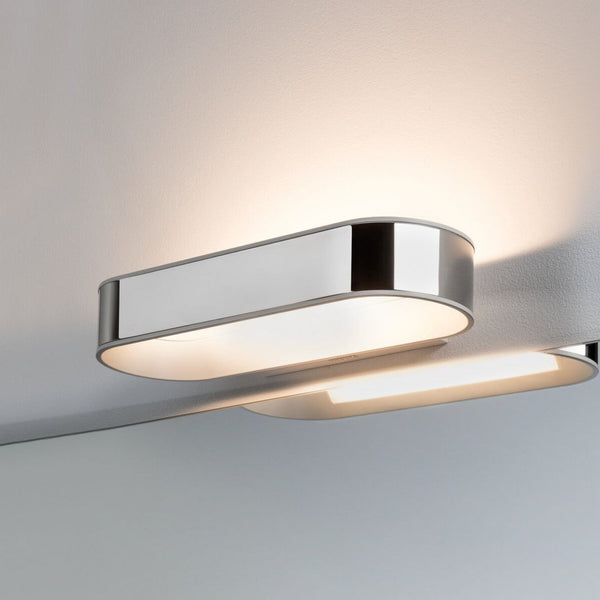 Applique murale LED Agena en aluminium, chromé et blanc satiné, hauteur 5 cm, IP44