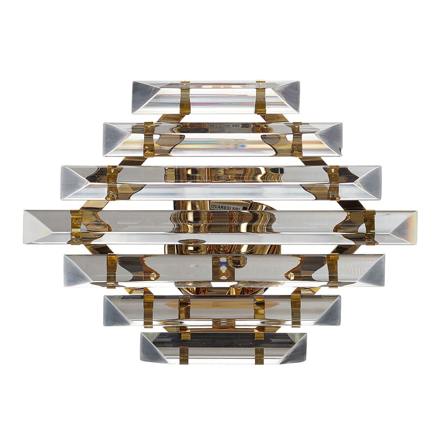 Applique murale Losanghe en cristal, transparent et doré, 2 lumières, hauteur 23 cm