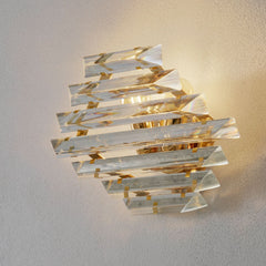 Applique murale Losanghe en cristal, transparent et doré, 2 lumières, hauteur 23 cm