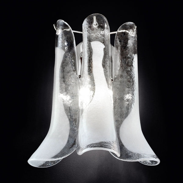 Applique murale Tulipani en verre, transparent et blanc, 2 lumières, hauteur 30 cm