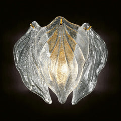 Applique murale Murano Foglie en verre, or et transparent, 2 lumières, hauteur 25 cm