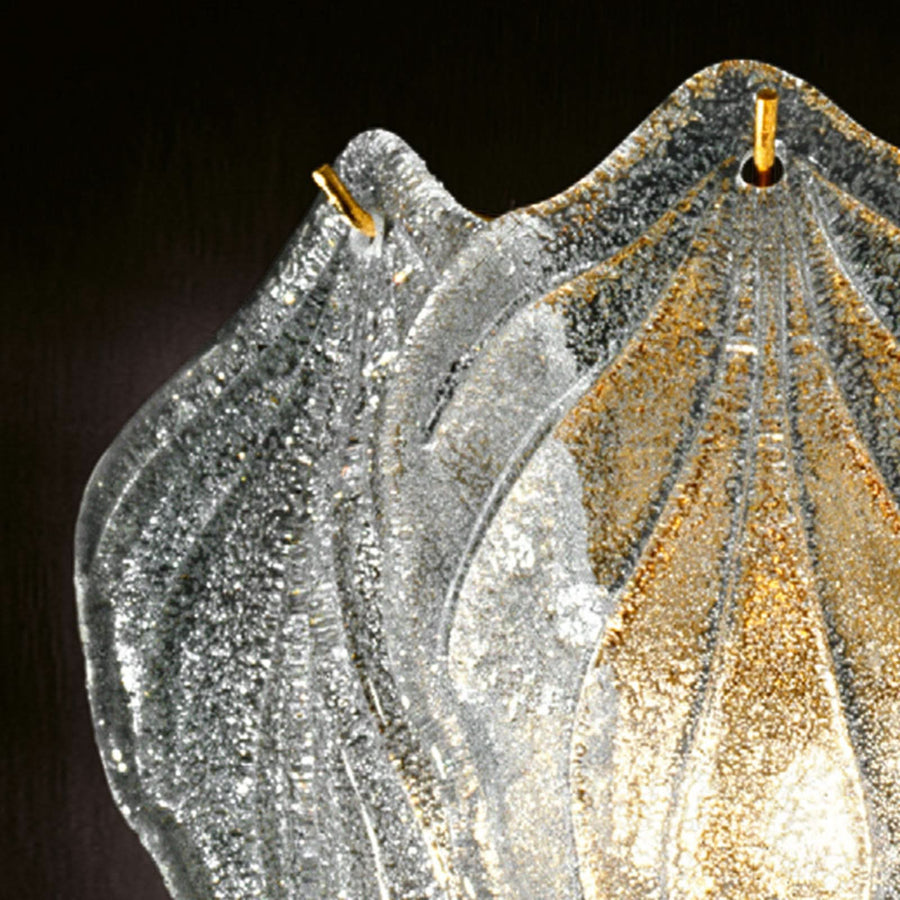 Applique murale Murano Foglie en verre, or et transparent, 2 lumières, hauteur 25 cm