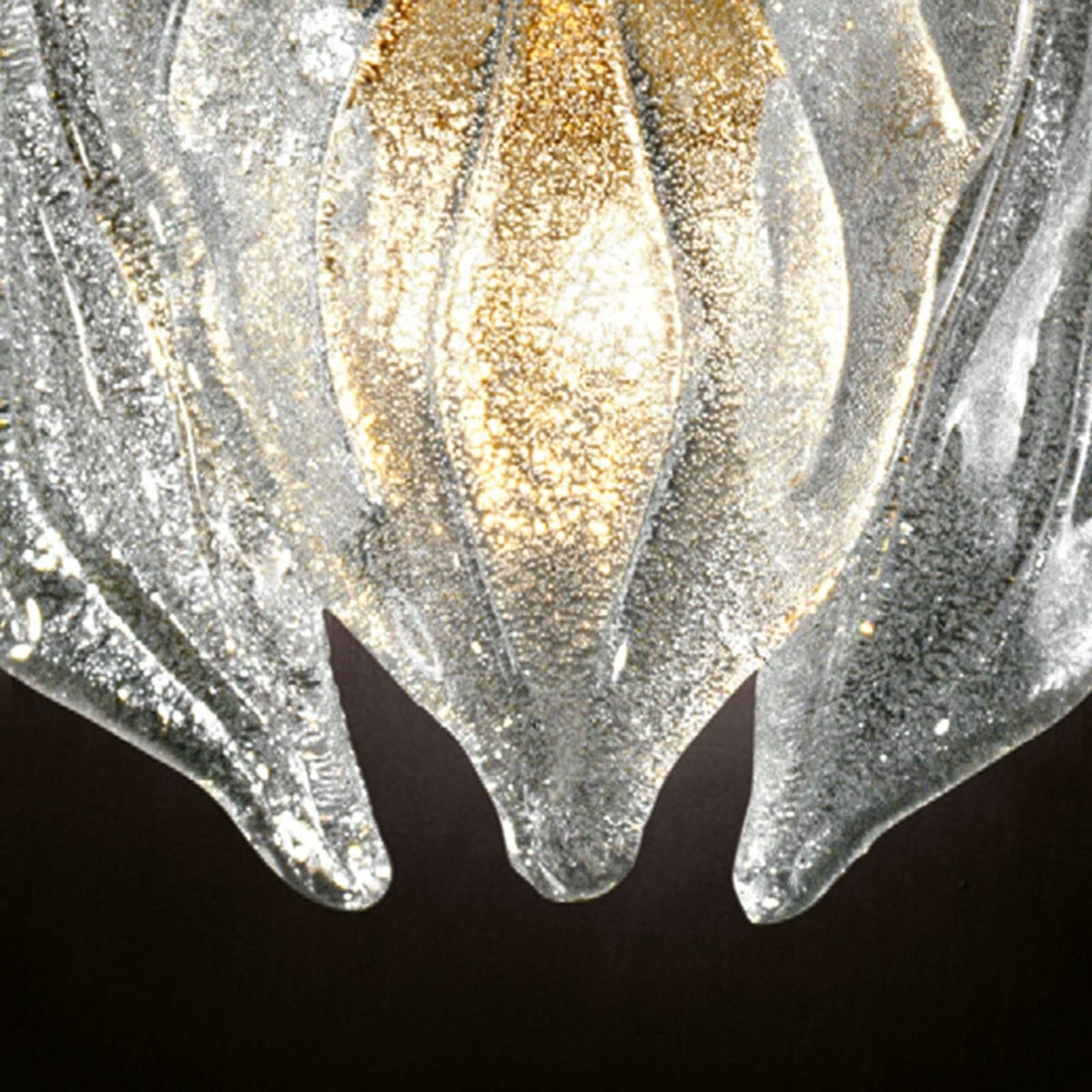Applique murale Murano Foglie en verre, or et transparent, 2 lumières, hauteur 25 cm
