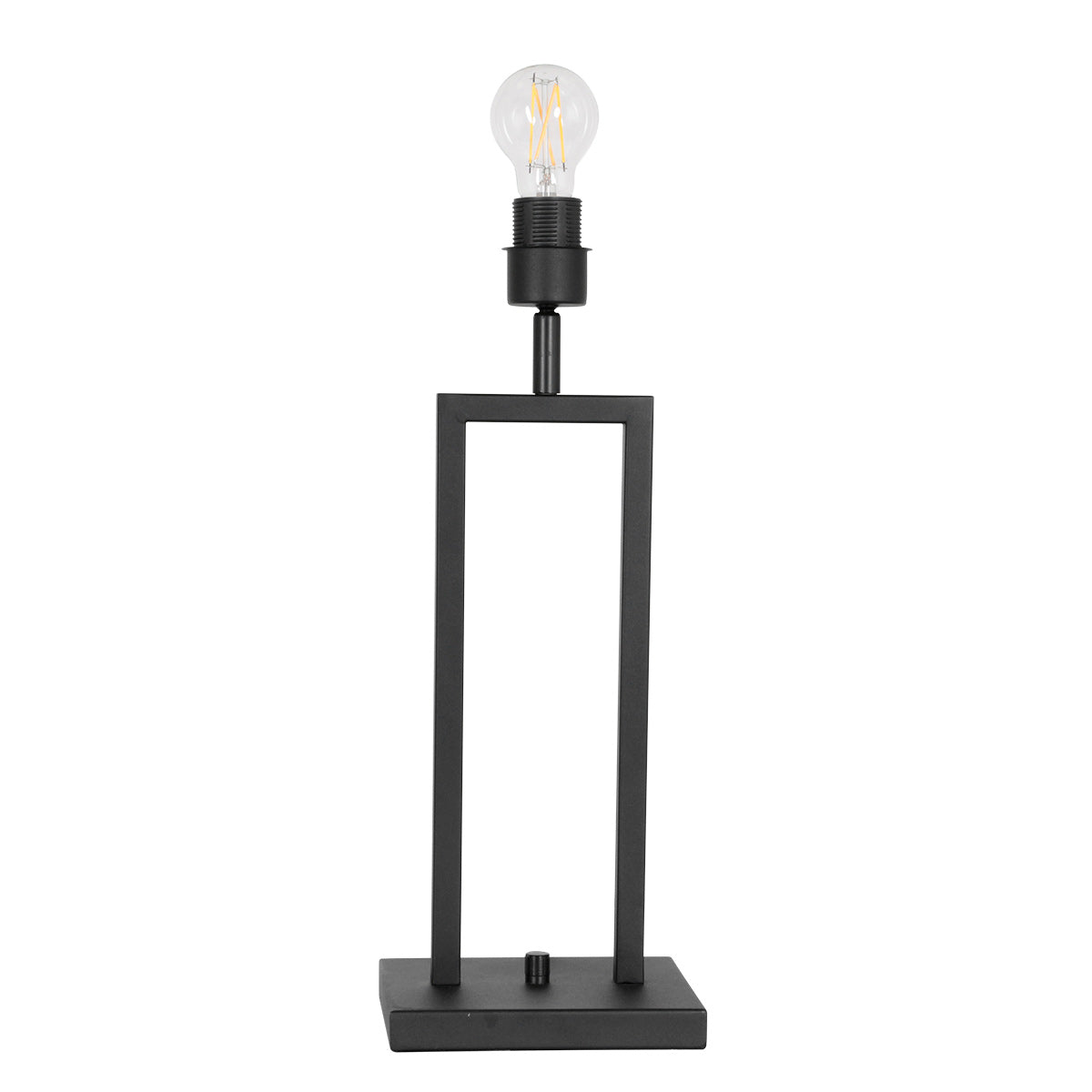 Lampe de table sans abat-jour, ampoule vissée sur douille apparente et support ouvert.