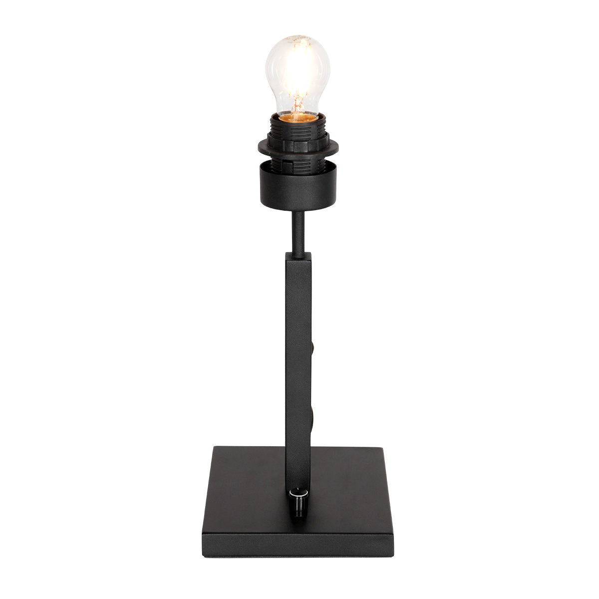 Lampe sans abat-jour montrant la douille et une ampoule allumée.