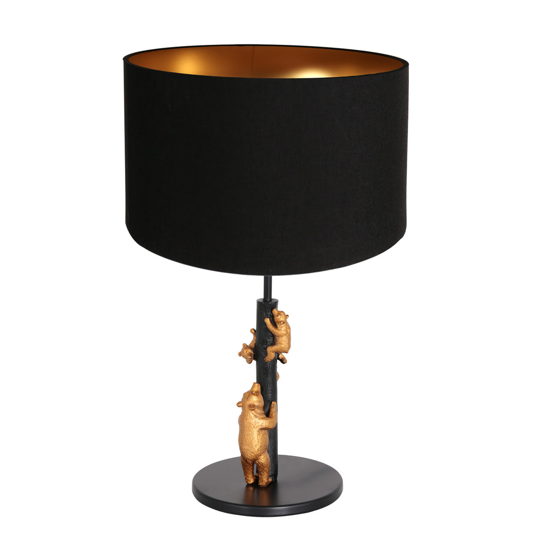 Dekorative Tischleuchte schwarz gold, Bärenmotiv, Lampenschirm Ø 17 cm | Anne