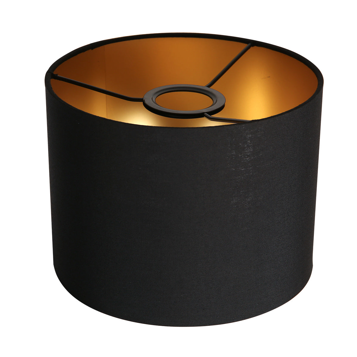 Abat-jour tambour en lin noir à intérieur doré