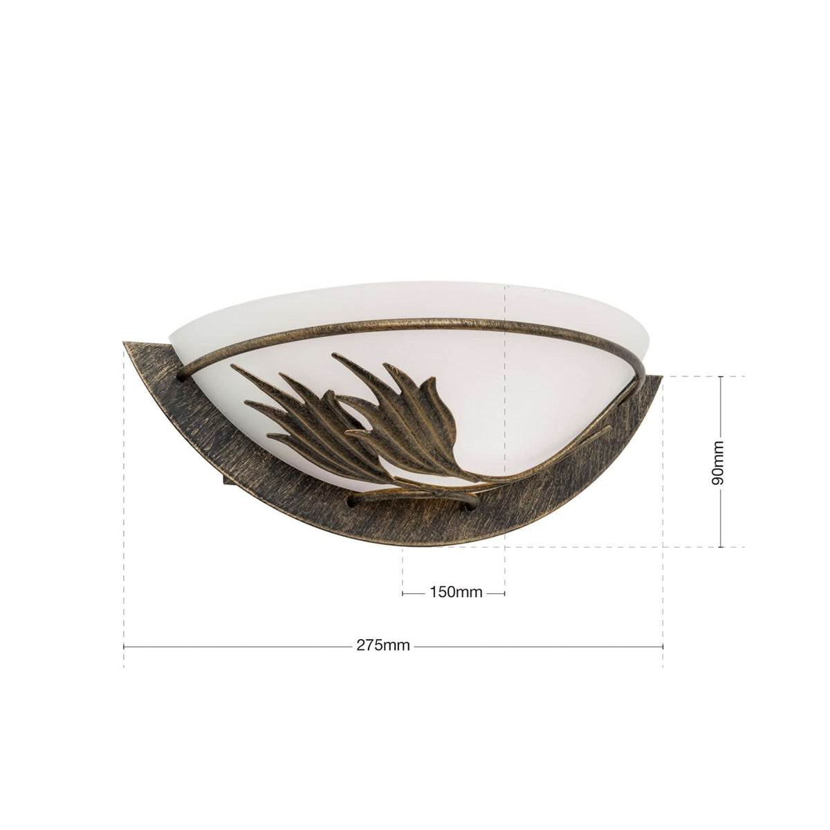 Applique murale Fleur en verre, doré et transparent satiné, hauteur 9 cm