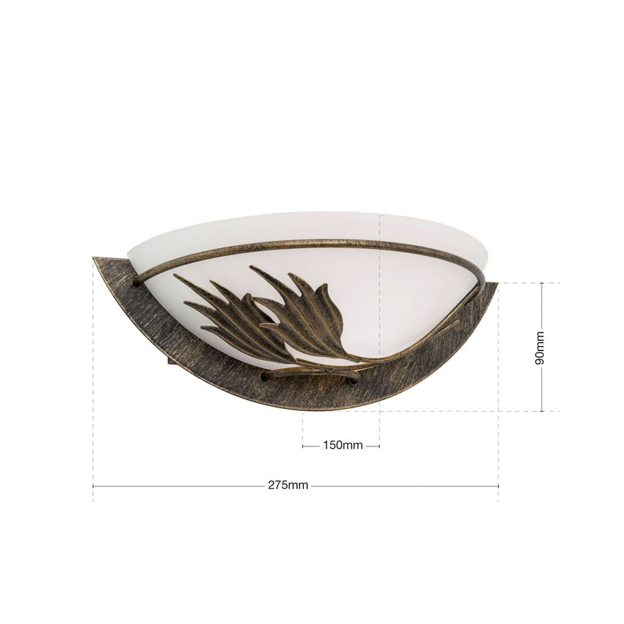 Applique murale Fleur en verre, doré et transparent satiné, hauteur 9 cm
