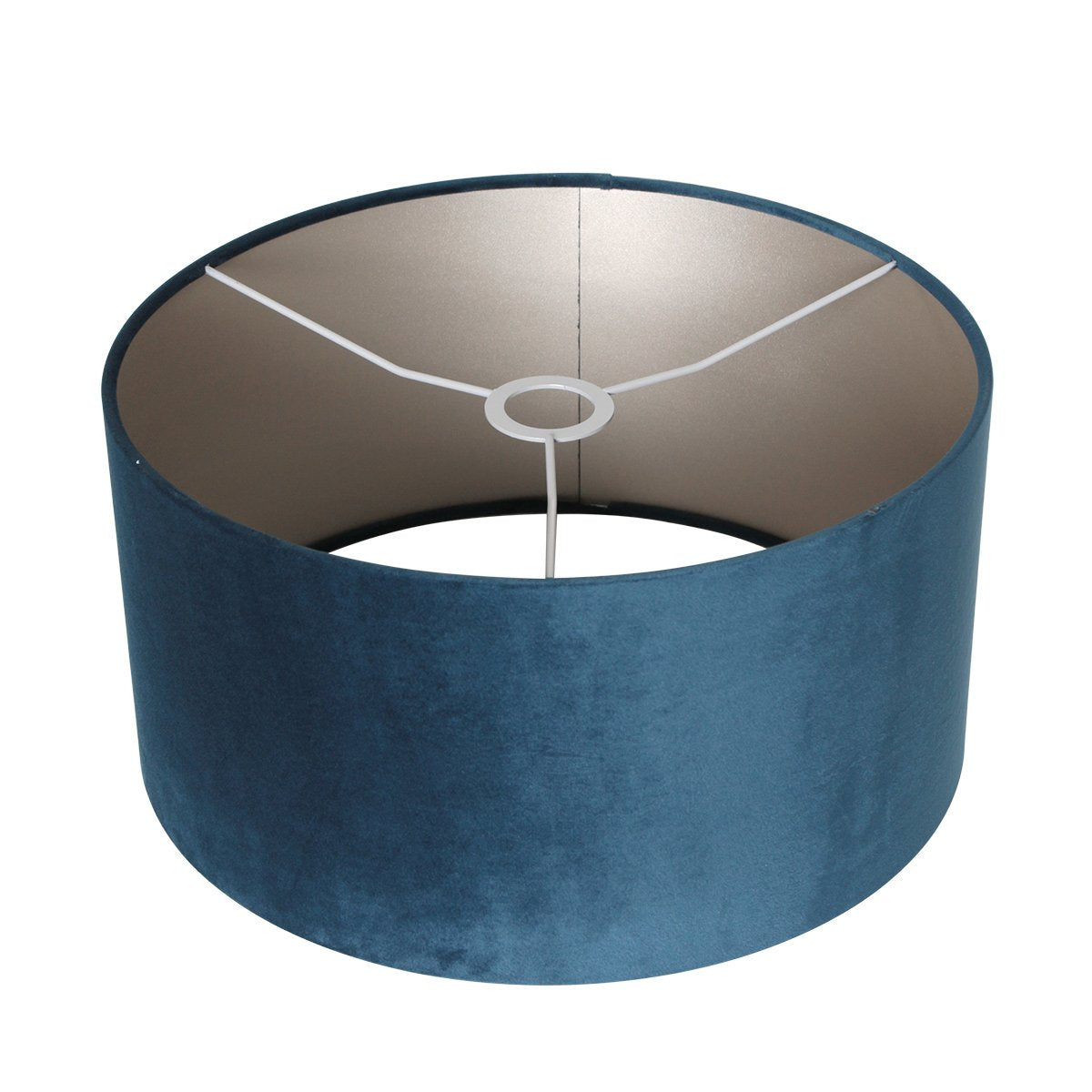 Intérieur de l'abat-jour bleu montrant l'armature métallique blanche et la douille