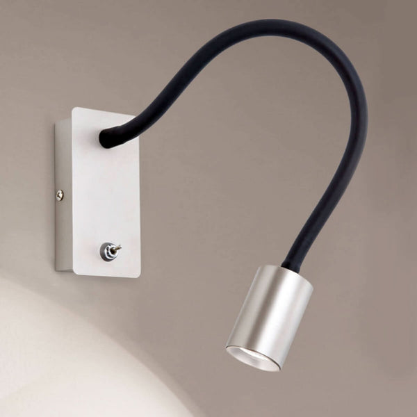 Applique murale LED Kurt en aluminium, nickel satiné et noir, hauteur 12 cm