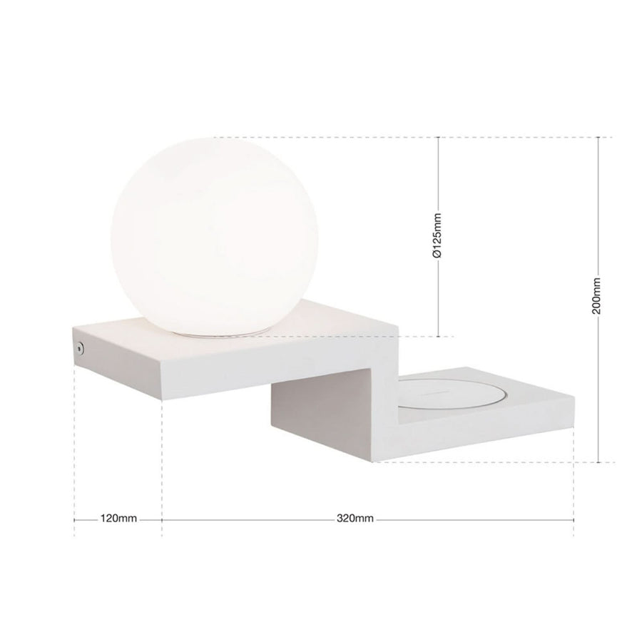Applique murale LED Snowball en verre, blanc, hauteur 20 cm