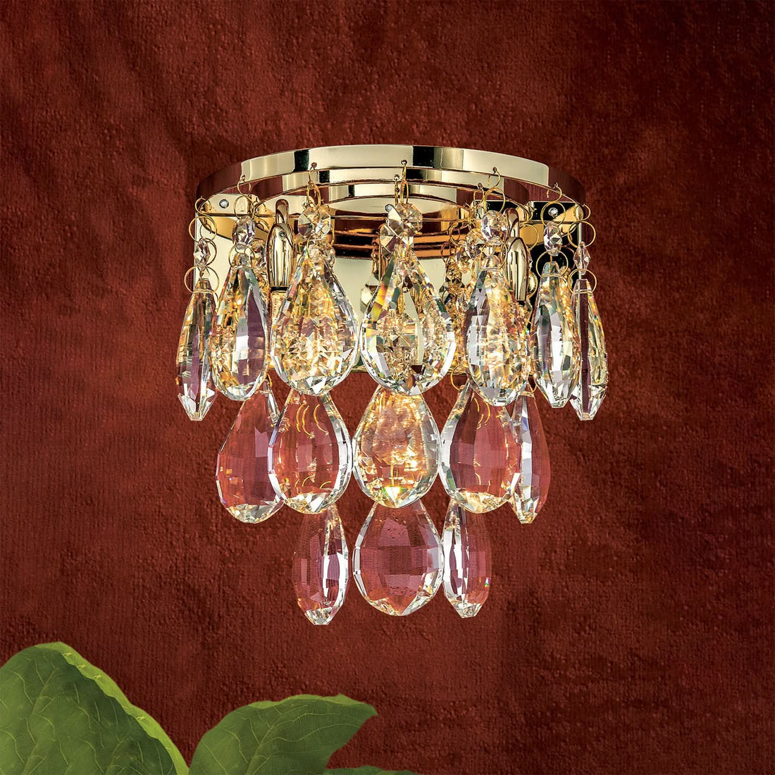 Applique murale Celeste en cristal, doré et transparent, 2 lumières, hauteur 18 cm
