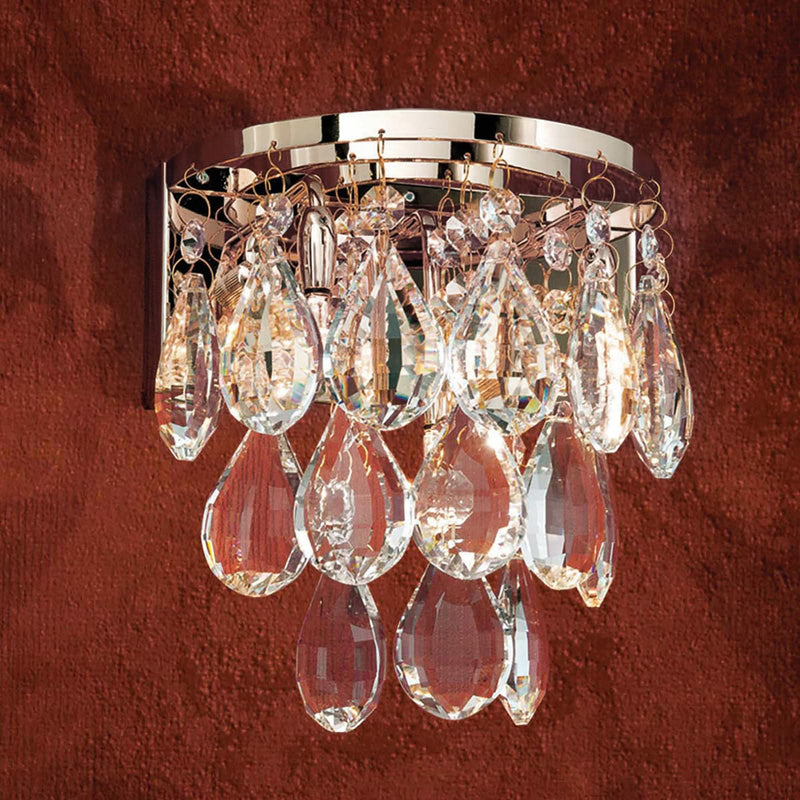 Applique murale Celeste en cristal, doré et transparent, 2 lumières, hauteur 18 cm