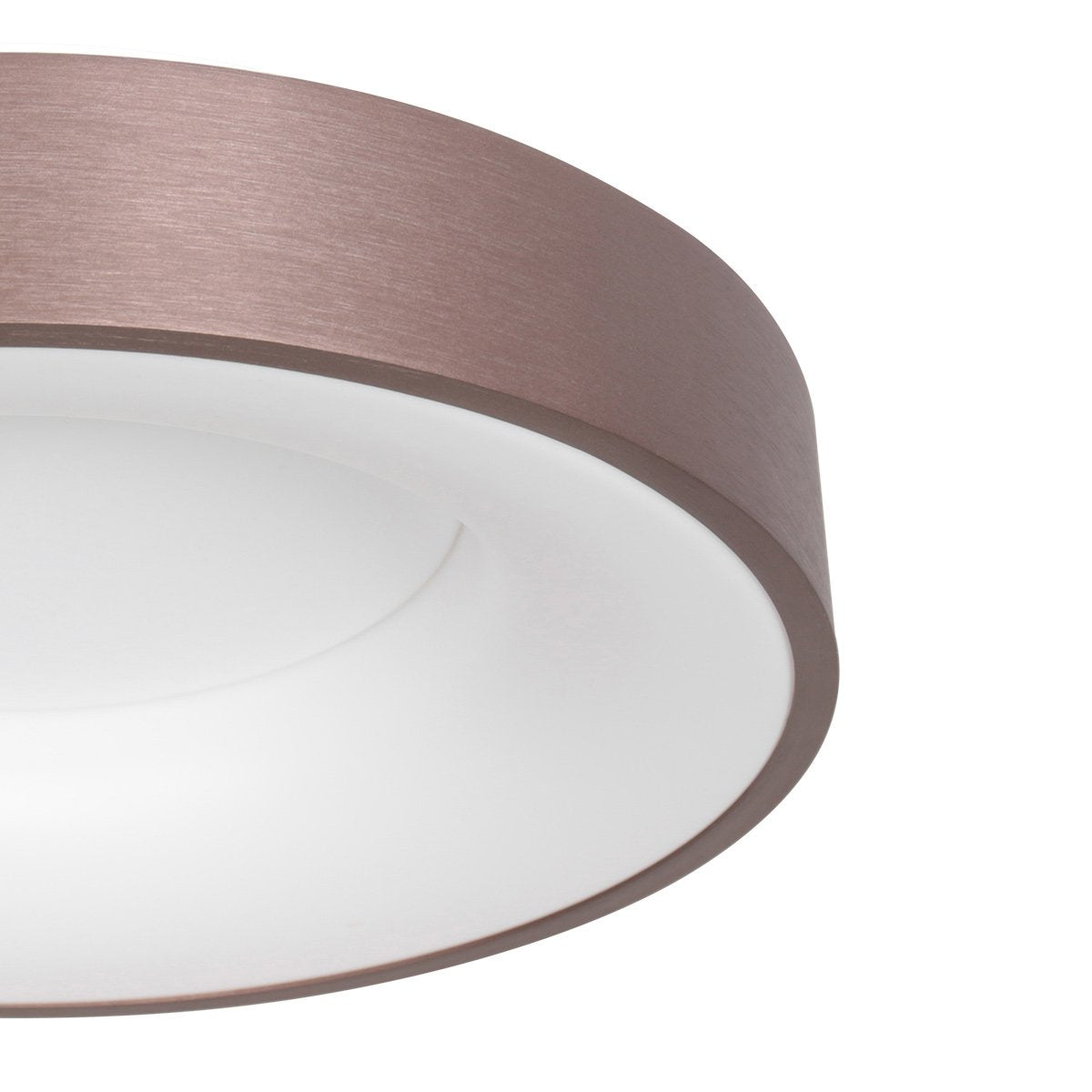 Détail de profil montrant l'anneau métallique et la vasque blanche translucide