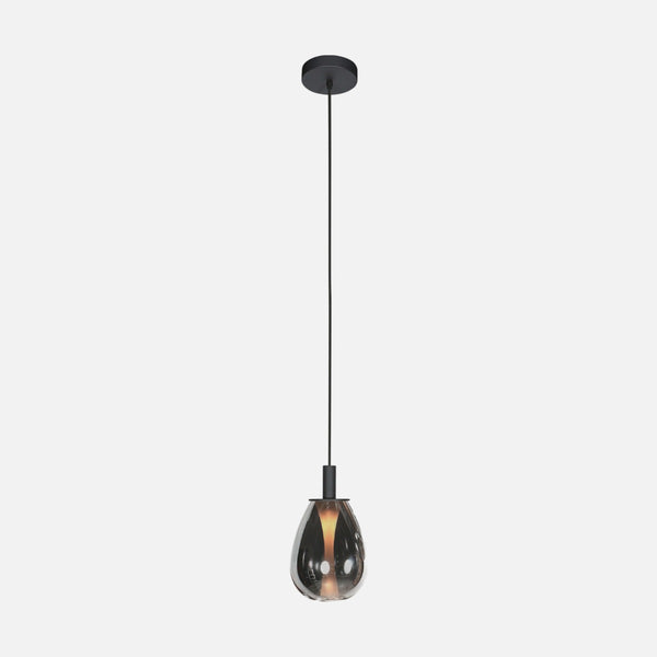 Schwarze Küchenpendelleuchte aus Glas, tropfenförmiger Lampenschirm Ø 14,5 cm | Glimsy