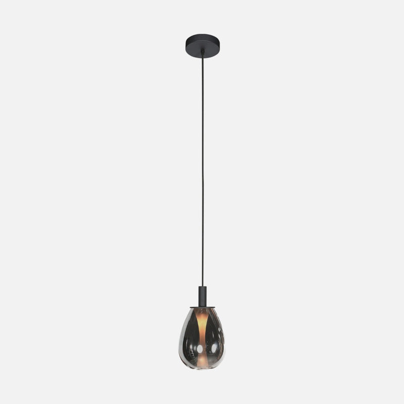Schwarze Küchenpendelleuchte aus Glas, tropfenförmiger Lampenschirm Ø 14,5 cm | Glimsy