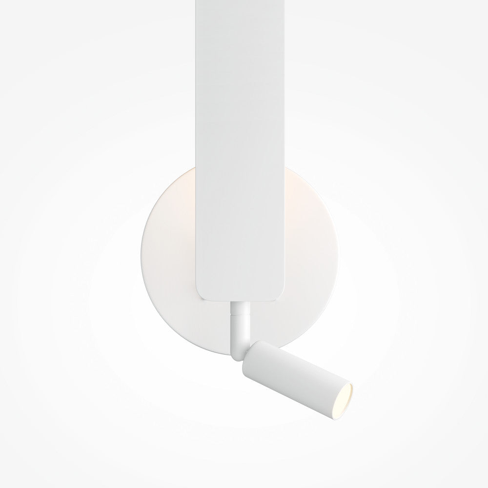 Détail du support circulaire et du bras cylindrique orientable en blanc