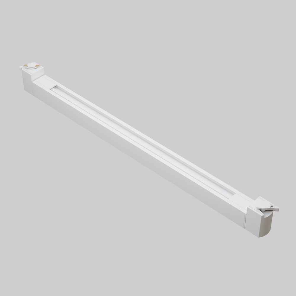 Vue produit isolée du luminaire linéaire blanc sur fond gris neutre