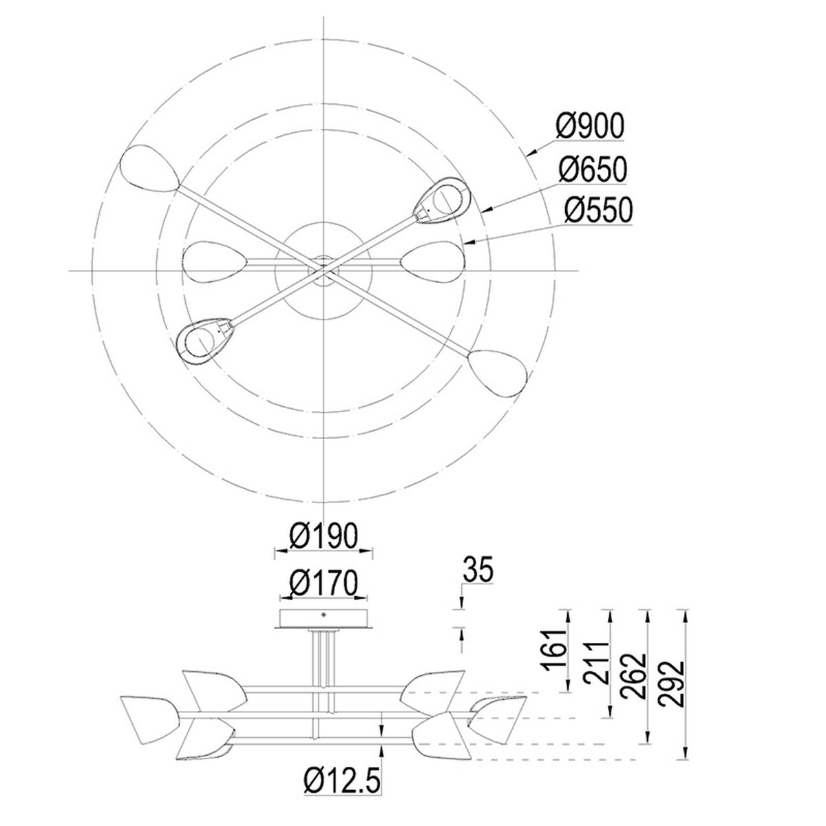 Semi-plafonnier LED Capuccina 6 lumières modèle moyen noir