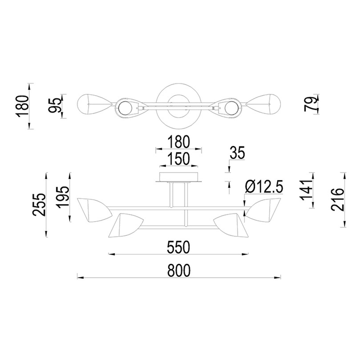 Semi-plafonnier LED Capuccina 4 lumières petit modèle noir