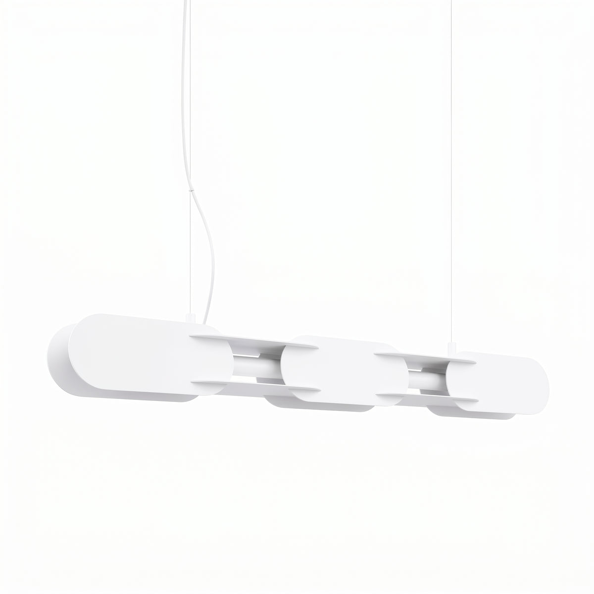 Version blanche du luminaire suspendu, profil complet sur fond neutre, segments arrondis