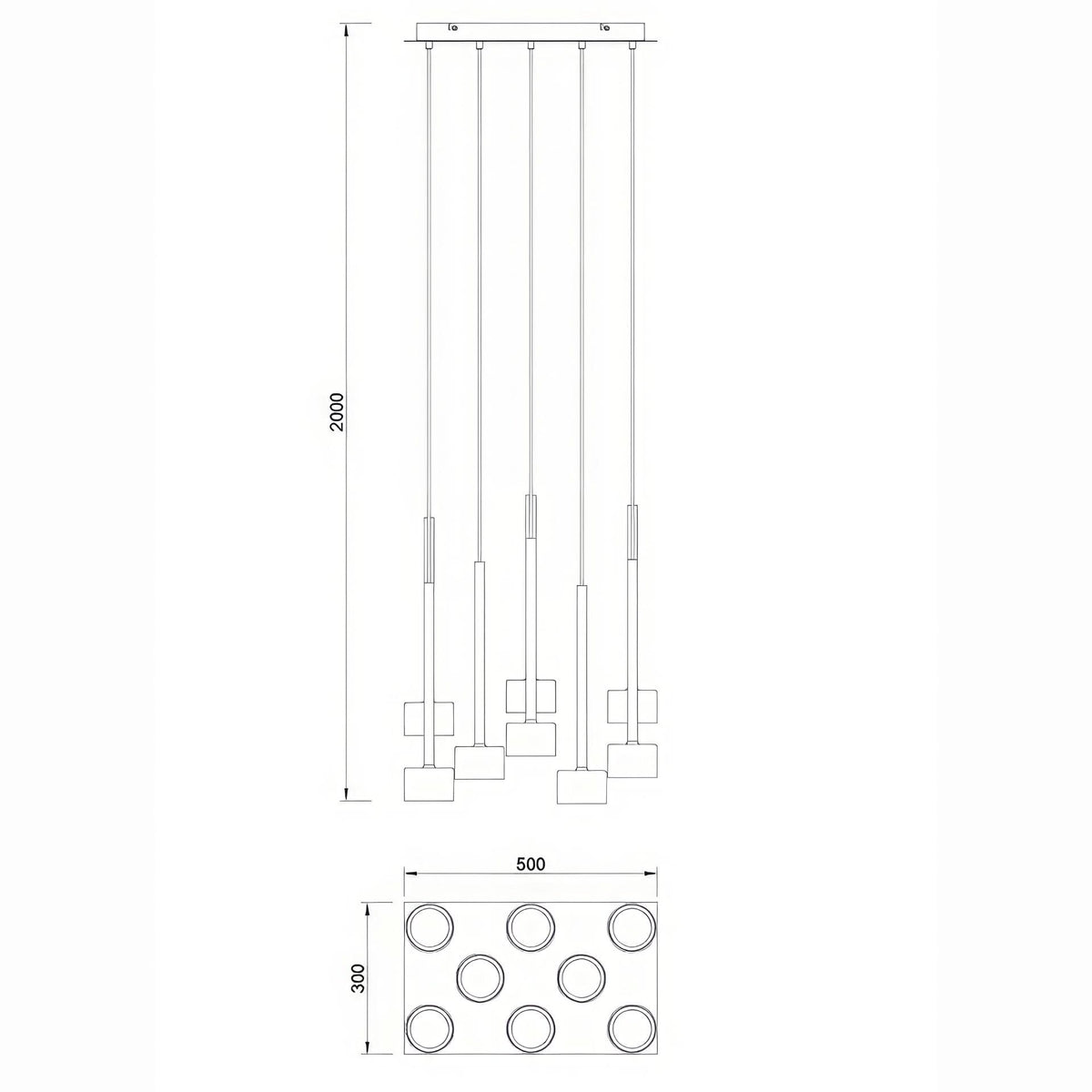 Suspension Tonic 8 lumières multicolore, verre