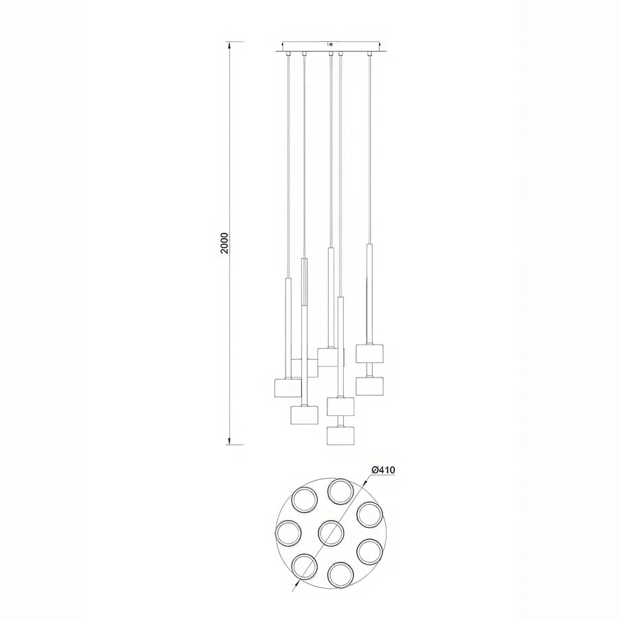 Suspension Tonic 8 lumières multicolore, verre, Ø 47 cm
