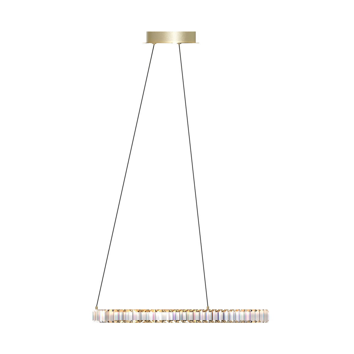 Vue latérale du luminaire suspendu, mettant en valeur la finesse de l'anneau