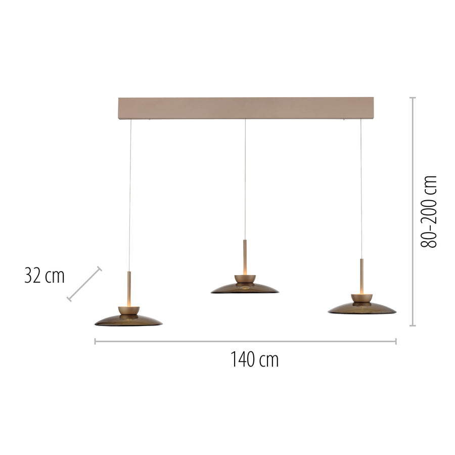 Suspension Pure Moon marron, verre, P 140 cm