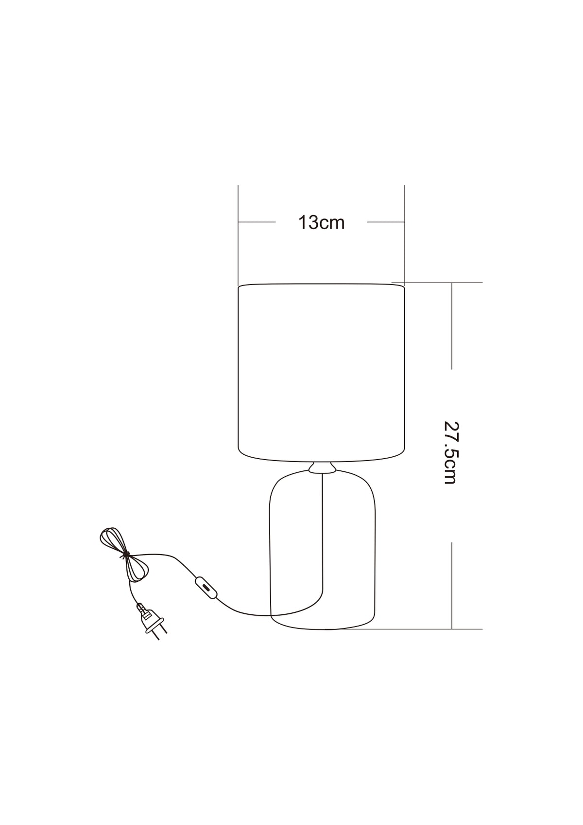 Schéma technique avec dimensions : hauteur 27,5 cm et largeur abat-jour 13 cm.