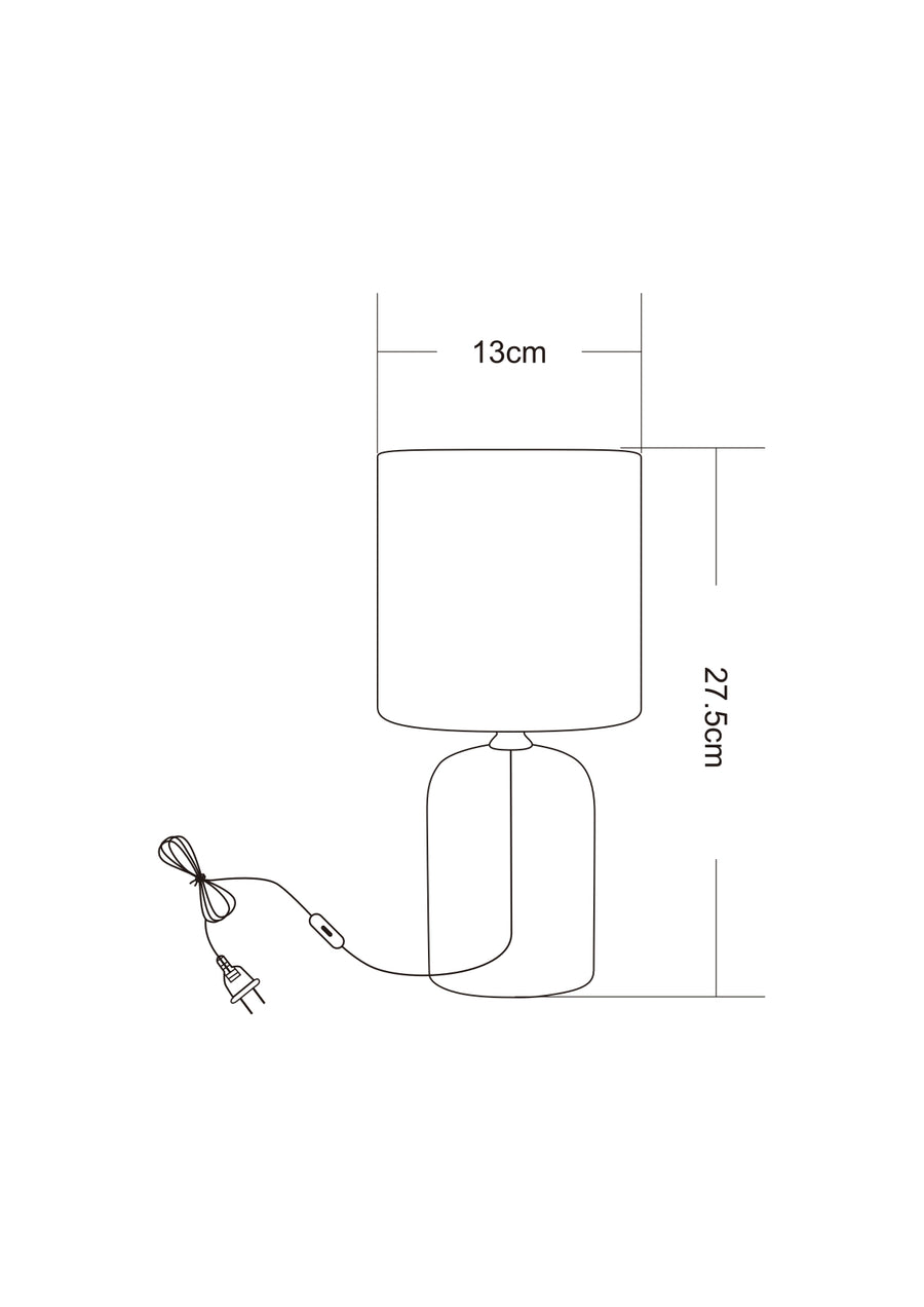 Schéma technique avec dimensions : hauteur 27,5 cm et largeur abat-jour 13 cm.