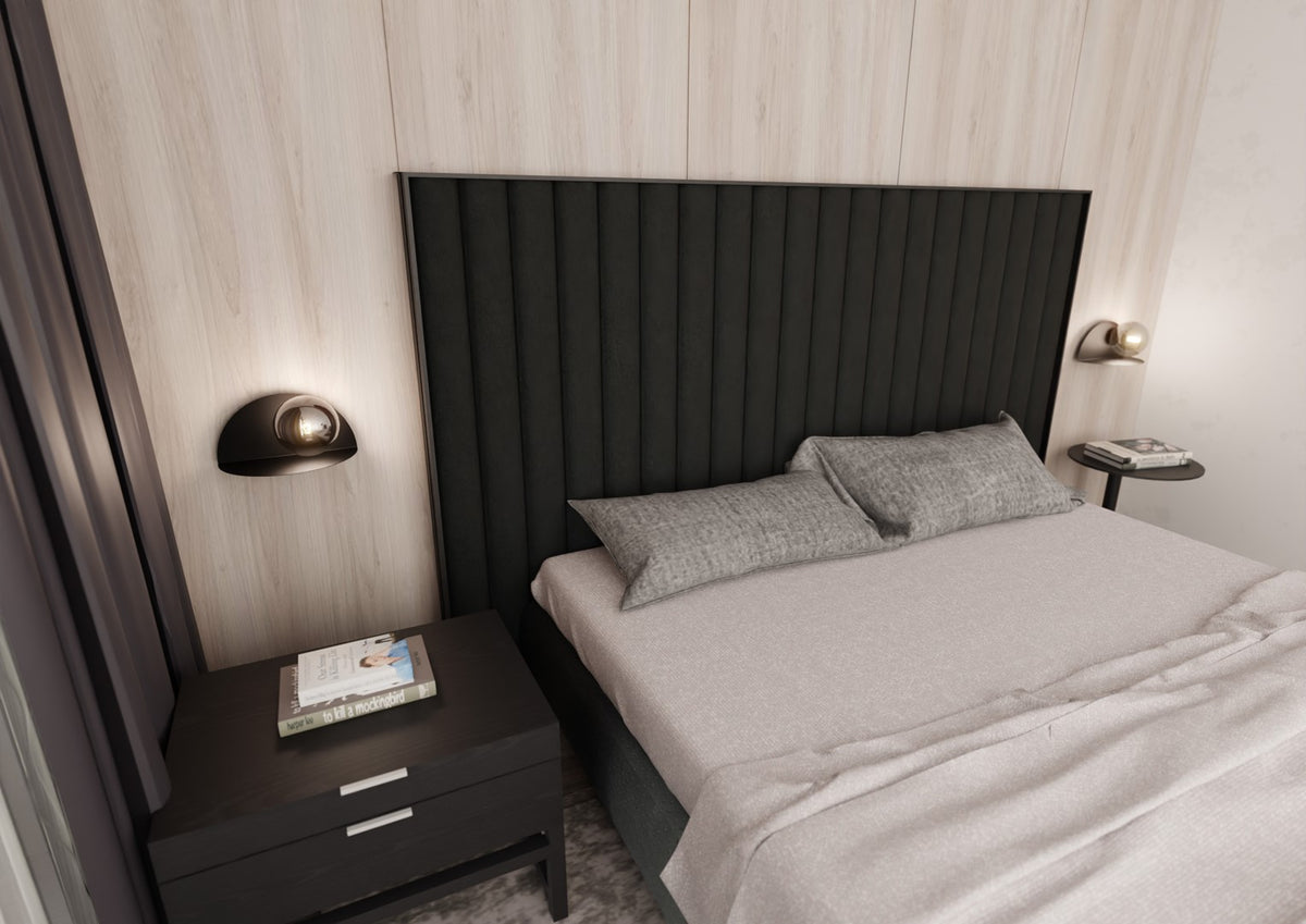 Mise en ambiance d'une chambre moderne avec deux appliques disposées de part et d'autre du lit