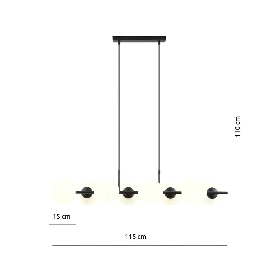 Schéma de dimensions du luminaire suspendu, largeur 115 cm et hauteur 110 cm