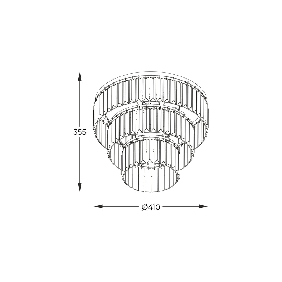 Schéma technique coté du plafonnier avec hauteur 355 mm et diamètre 410 mm