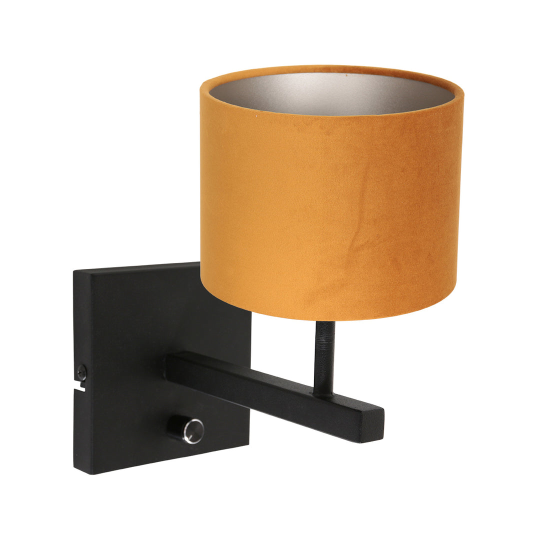 Schwarze Wandleuchte Stang 8176ZW mit Schalter und goldenem Samtschirm