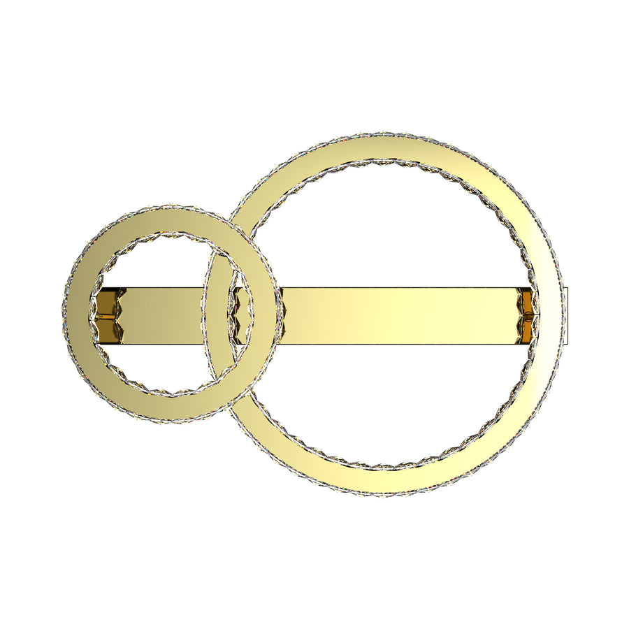 Vue en plan des deux anneaux cristallins imbriqués, luminaire éteint.