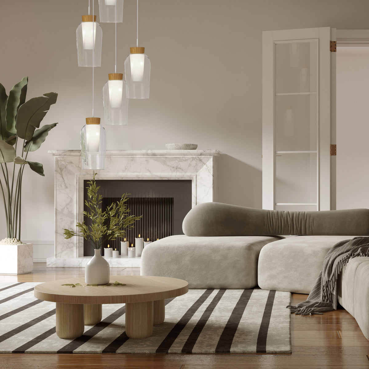 Suspension Nora 5 lumières, verre