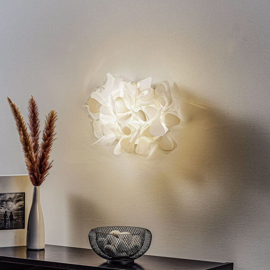Applique murale Clizia Mama Non en cristal, blanc, 2 lumières, hauteur 28 cm