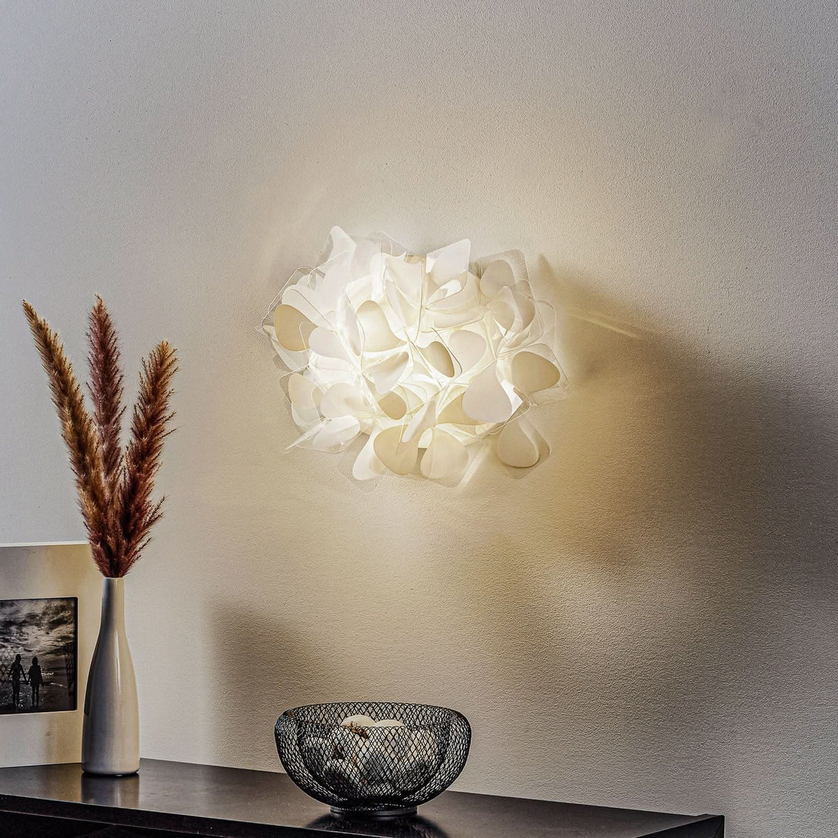 Applique murale Clizia Mama Non en cristal, blanc, 2 lumières, hauteur 28 cm