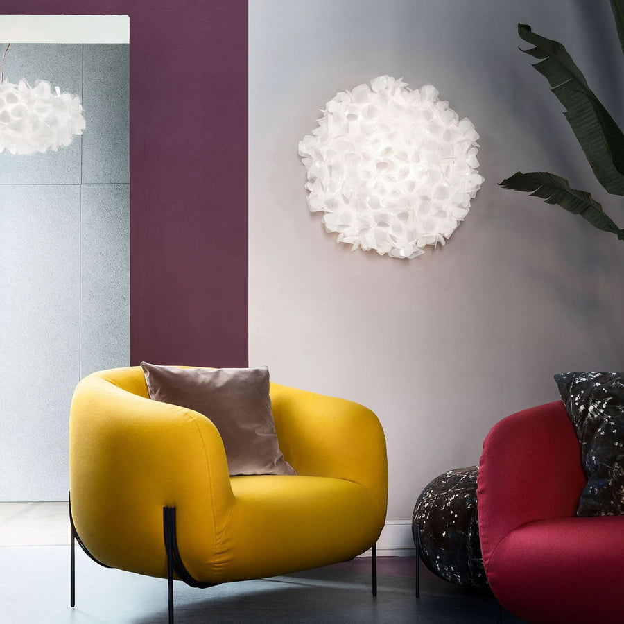 Applique murale Clizia Mama Non en cristal, blanc, 3 lumières, Ø 78 cm